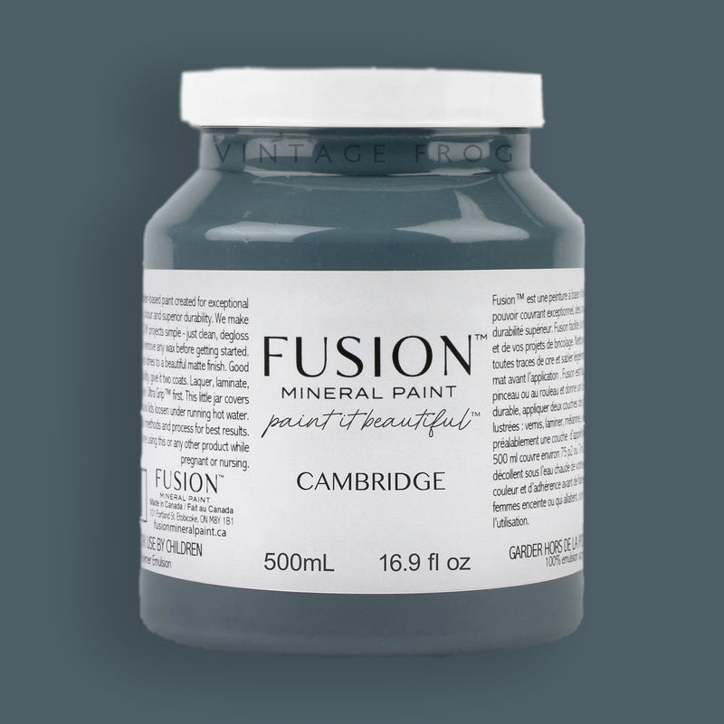 Cambridge Dark Deep Blue Colour, 500ml Fusion Mineral Paint, eco-friendly easy to use, durable, furniture paint, available at Vintage Frog in Surrey, UK