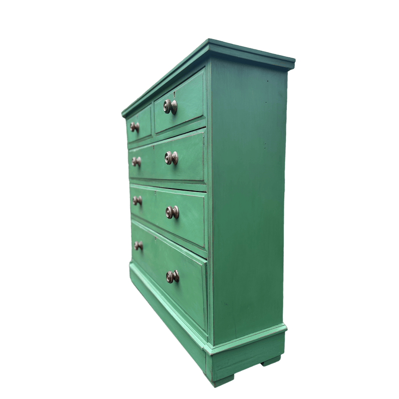 Green Painted Slim Narrow Victorian Chest of DrawersVintage Frog