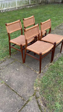 Set of 4 Mid Century Teak Danish Style Dining Chairs With Cord Seats and Backs