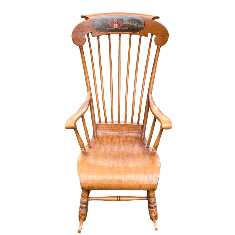 Vintage Danish Spindle Back Rocking Chair With Hand Painted DetailsVintage Frog