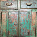 Large Deep Green Distressed Rustic Painted Indian Cupboard Dresser CabinetVintage Frog