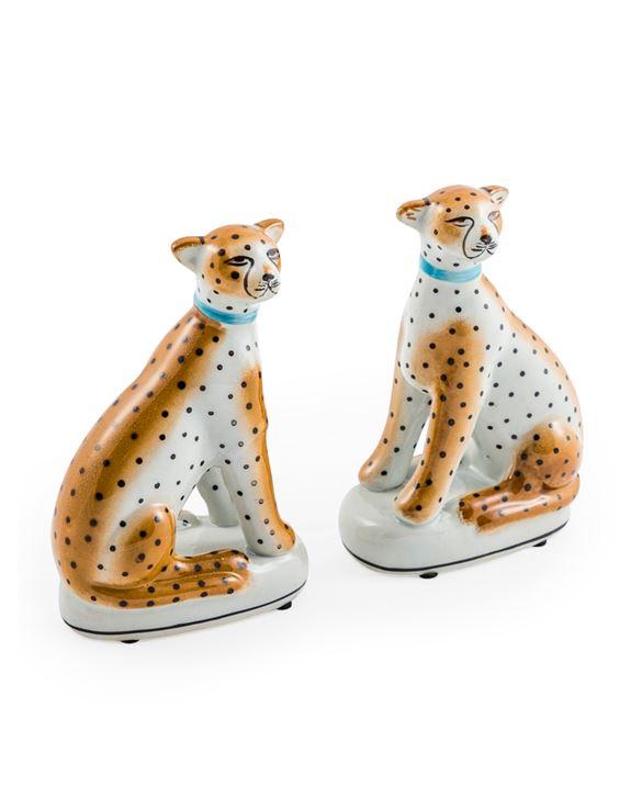Pair of Ceramic Sitting Leopard Figures with Brown Tints – Vintage Frog