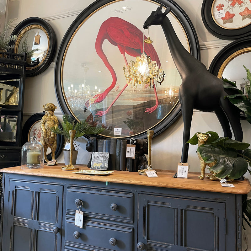 Vintage Frog, Antique and Vintage Furniture Shop In Surrey UK, Ercol Painted Sideboards and Large Round Flamingo Picture