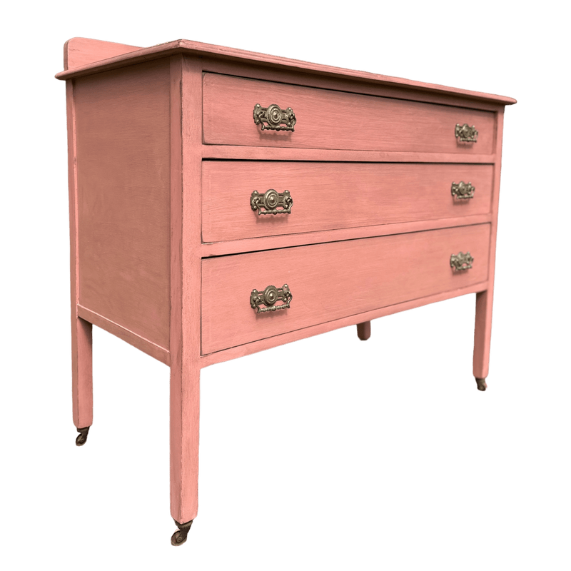 3 Drawer Antique Edwardian Chest of Drawers Painted Dusky PinkVintage Frog