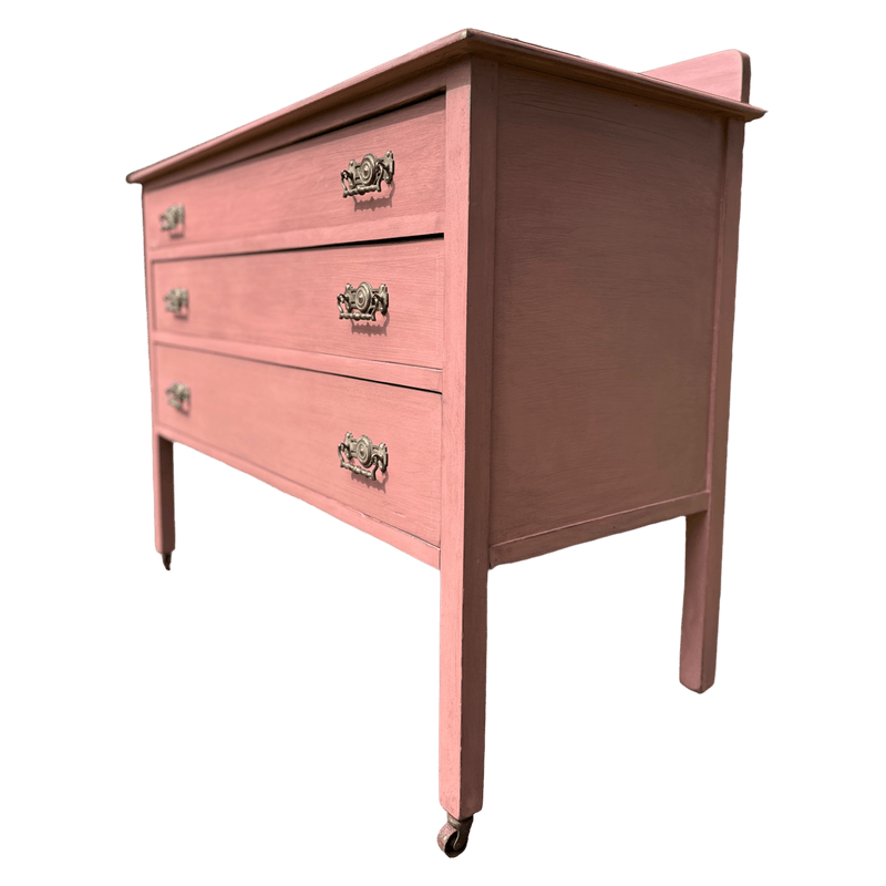 3 Drawer Antique Edwardian Chest of Drawers Painted Dusky PinkVintage Frog