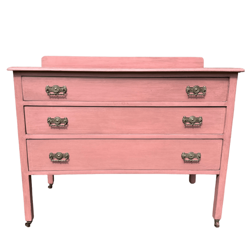 3 Drawer Antique Edwardian Chest of Drawers Painted Dusky PinkVintage Frog