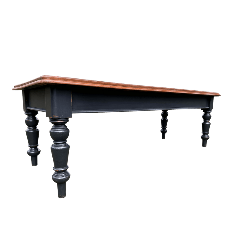 8ft Long Farmhouse Style Kitchen Dining Table with Black Painted Turned LegsVintage Frog