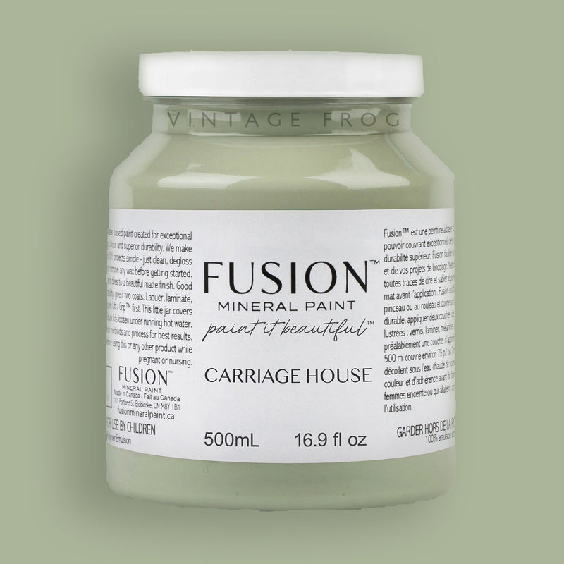 Carriage House, Light Green Colour, 500ml Fusion Mineral Paint, eco-friendly easy to use, durable, furniture paint, available at Vintage Frog in Surrey, UK