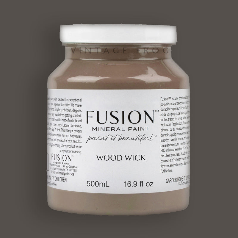 Wood Wick dark brown grey Colour, 500ml Fusion Mineral Paint, eco-friendly easy to use, durable, furniture paint, available at Vintage Frog in Surrey, UK