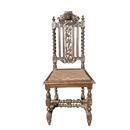 Antique Carved Gothic Oak Throne Chair with Upholstered Seat and Barley Twist SupportsVintage Frog