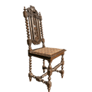 Antique Carved Gothic Oak Throne Chair with Upholstered Seat and Barley Twist SupportsVintage Frog