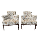 Antique Pair of Napoleon Style Velvet Upholstered Occasional ArmchairsVintage Frog