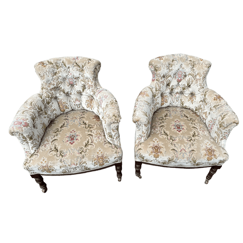 Antique Pair of Napoleon Style Velvet Upholstered Occasional ArmchairsVintage Frog