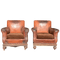 Antique Twin Leather Club Chairs with Brass Stud DetailingVintage Frog