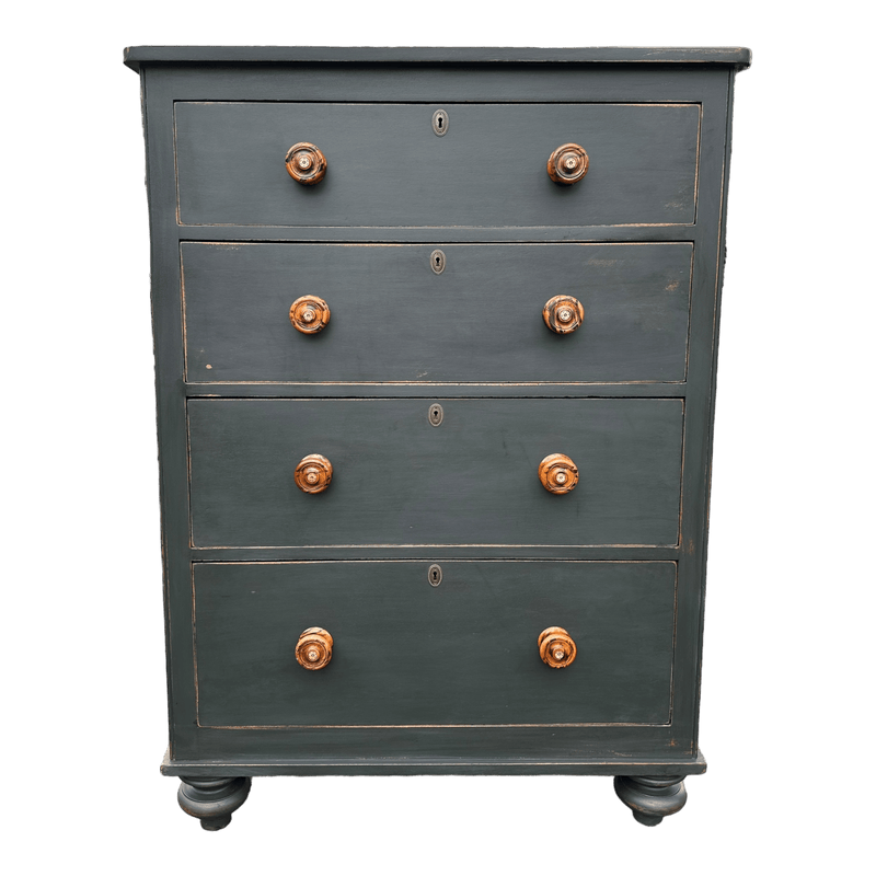 Black Painted Tall Victorian Chest of Drawers With Turned Antique HandlesVintage Frog