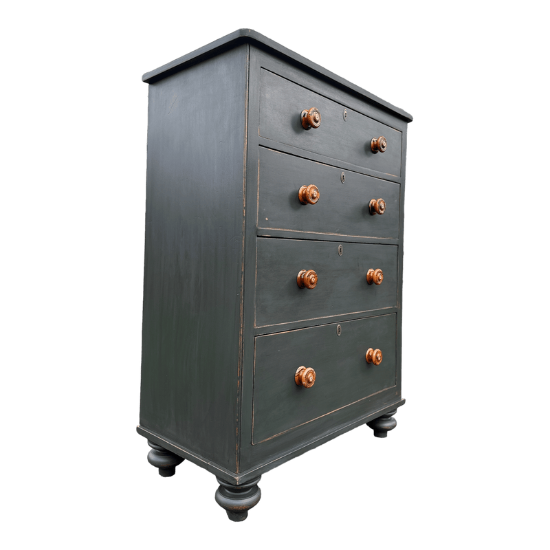 Black Painted Tall Victorian Chest of Drawers With Turned Antique HandlesVintage Frog