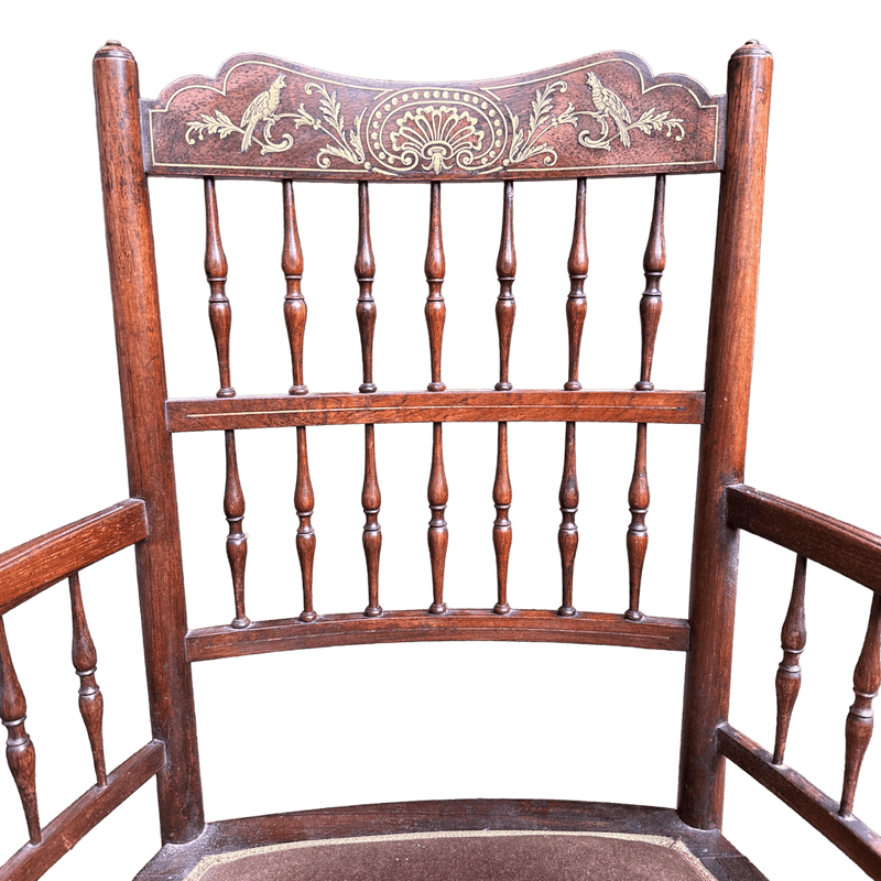 Brass Inlaid Boulle Work Style Occasional Armchair ChairVintage Frog