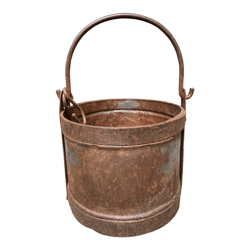 Extra Large Indian metal galvanised pail bucket with handle & hooksVintage Frog