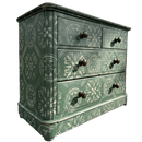 Green Ornate Two over Two Victorian Chest of Drawers Hand Painted and Stencilled With Wooden HandlesVintage Frog