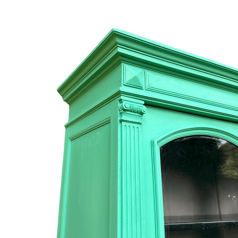 Hand Painted Arsenic Green Coloured French Glazed Armoire Style Display CabinetVintage Frog