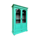 Hand Painted Arsenic Green Coloured French Glazed Armoire Style Display CabinetVintage Frog