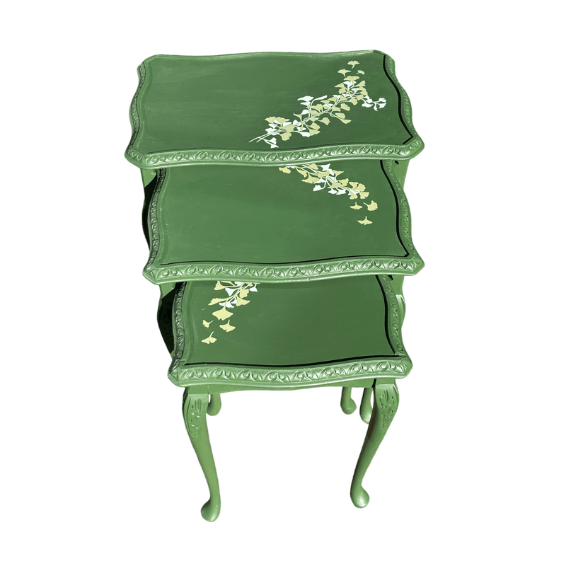 Hand Painted Green Nest of Tables With Floral Painted DetailsVintage Frog