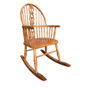 Handcrafted Vintage Wooden Rocking Chair with Spindle Fiddle BackVintage Frog