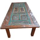 Large 2.4 Meter Glass topped Dining Table Made From an Antique Indian Painted DoorVintage Frog