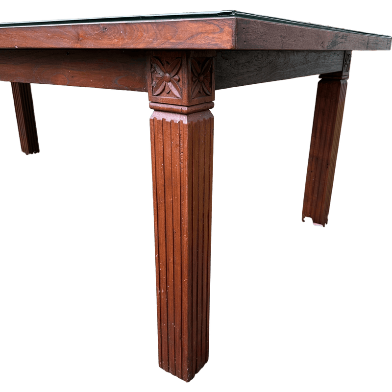 Large 2.4 Meter Glass topped Dining Table Made From an Antique Indian Painted DoorVintage Frog