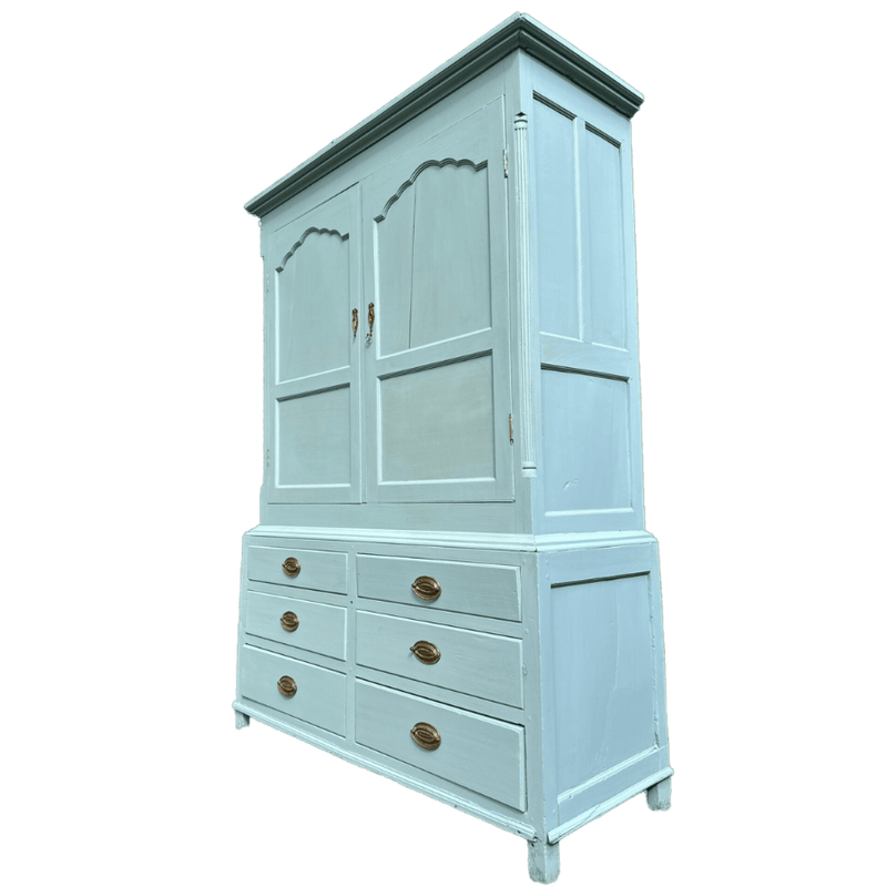 Late 19th Century Linen Cupboard With Faux Bottom Draws, Painted in Small & Co Furniture Paint in Mayfair Morning.Vintage FrogHand Painted Furniture