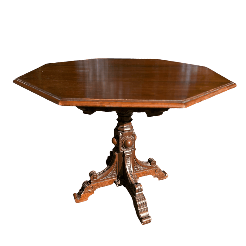 Octagonal Antique Occasional Dining / Side / Hall Table With Gothic Carved Pedestal BaseVintage Frog