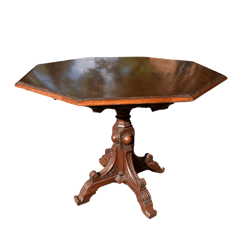 Octagonal Antique Occasional Dining / Side / Hall Table With Gothic Carved Pedestal BaseVintage Frog