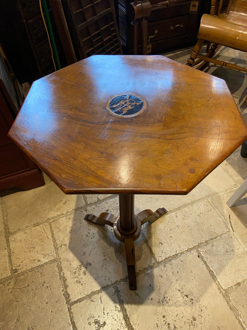 Octagonal Hall/ Occasional Table on Single Pedestal Column With Inlay Detail.Vintage Frog