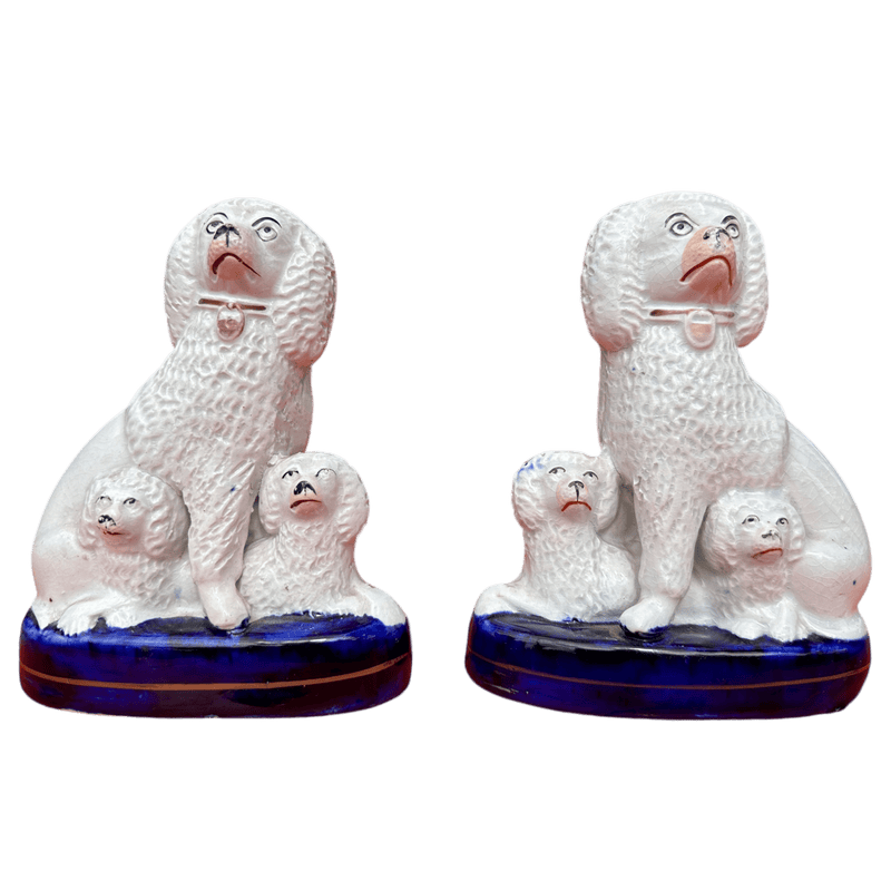Pair of 19th Century Ceramic Staffordshire Poodle DogsVintage Frog