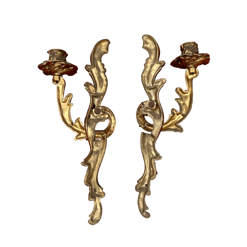 Pair of Brass Rococo Wall SconcesVintage Frog