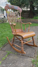 Vintage Danish Spindle Back Rocking Chair With Hand Painted Details