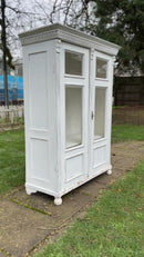 Vintage French Glazed Armoire Display Linen Cabinet Cupboard Painted White