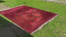 11ft Vintage Afghan Large Red and Black Rug