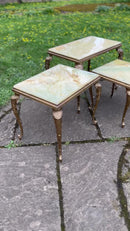 Vintage 1960s Onyx and Brass Nest of Three Occasional Tables