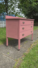 3 Drawer Antique Edwardian Chest of Drawers Painted Dusky Pink