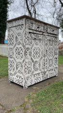Hand Painted and Stencilled Tall Boy Antique Pine Black and White Cupboard