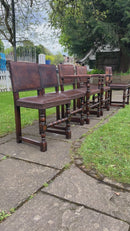 Set of 6 Jacobean Style Gothic Oak and Leather Dining Chairs