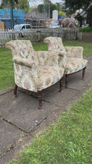 Antique Pair of Napoleon Style Velvet Upholstered Occasional Armchairs