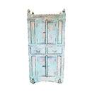Large Deep Green Distressed Rustic Painted Indian Cupboard Dresser Cabinet