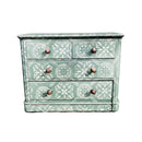 Green Ornate Two over Two Victorian Chest of Drawers Hand Painted and Stencilled With Wooden Handles