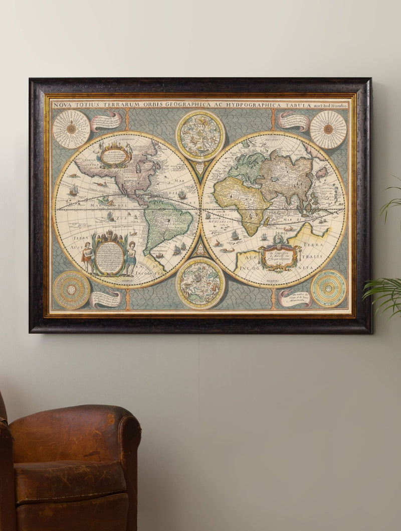 Quality Glass Fronted Framed Print, c.1642 Map of the World Framed Wall Art PictureVintage Frog T/AFramed Print