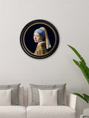 Quality Glass Fronted Framed Print, c.1665 Girl with a Pearl Earring - Round Frame J Vermeer Framed Wall Art PictureVintage Frog T/AFramed Print