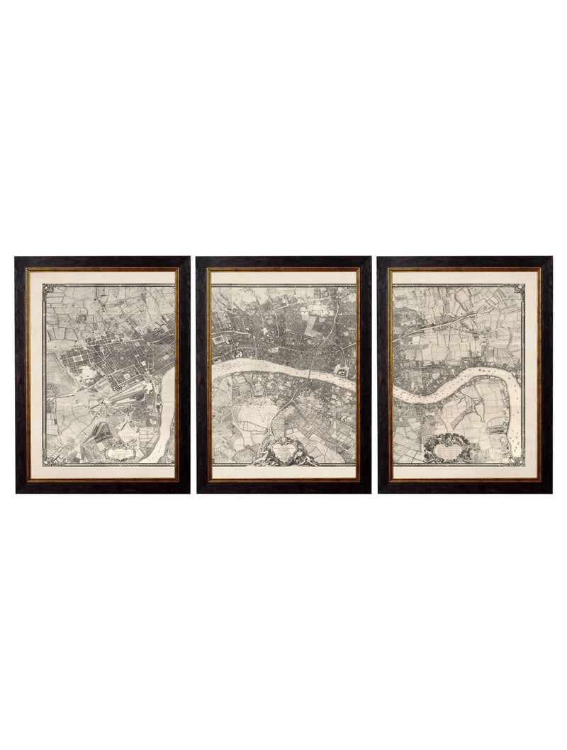 Quality Glass Fronted Framed Print, c.1746 London Triptych Map Framed Wall Art PictureVintage Frog T/AFramed Print