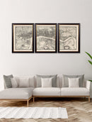 Quality Glass Fronted Framed Print, c.1746 London Triptych Map Framed Wall Art PictureVintage Frog T/AFramed Print