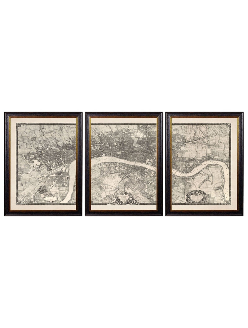 Quality Glass Fronted Framed Print, c.1746 London Triptych Map Framed Wall Art PictureVintage Frog T/AFramed Print